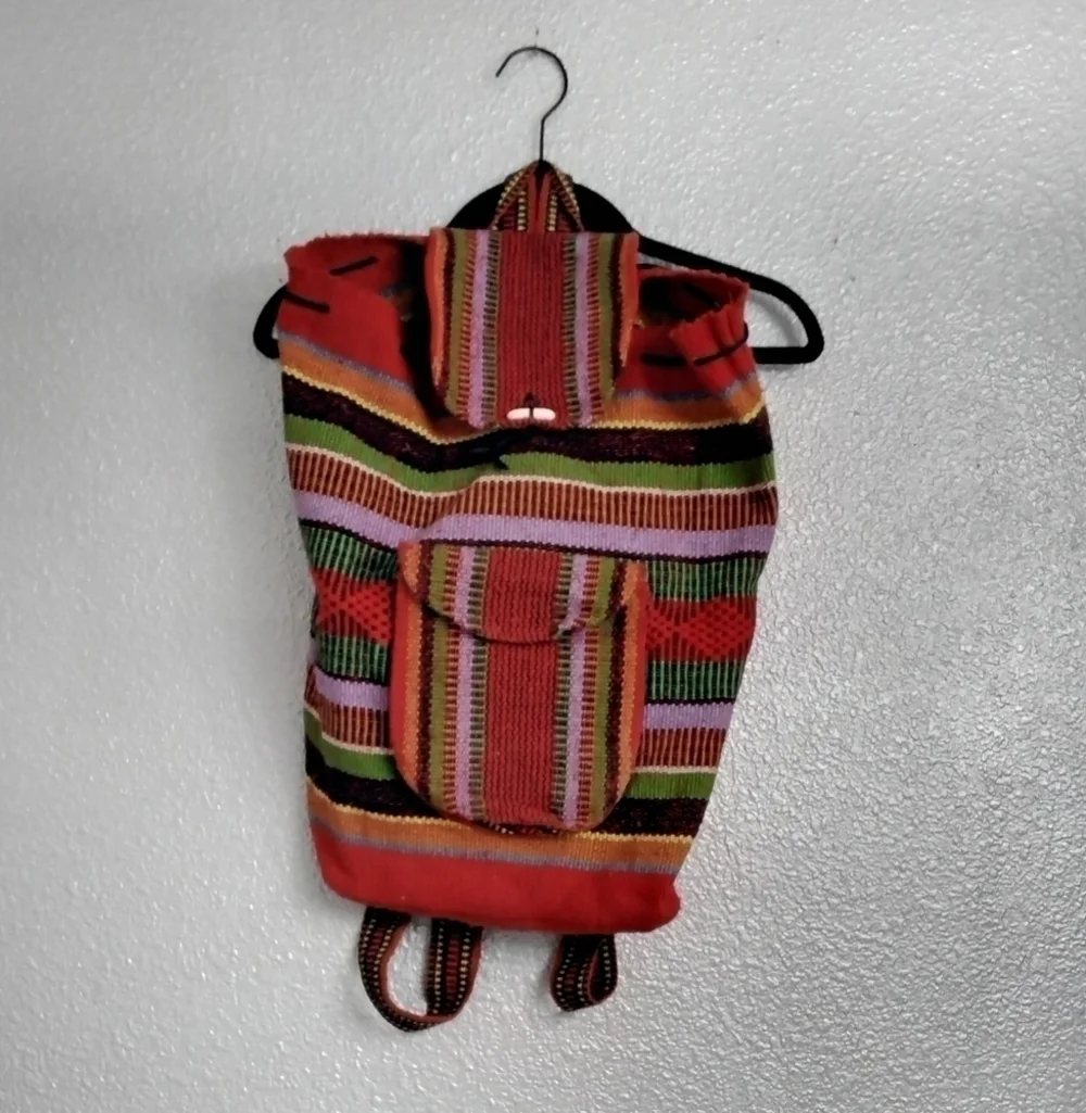Woven Drawstring Boho Bag Rasta Back Pack